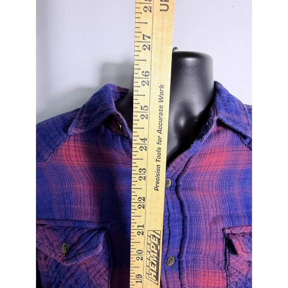 True Religion Shirt Mens Small Blue Red‎ Plaid Flannel Western Slim Long Sleeve